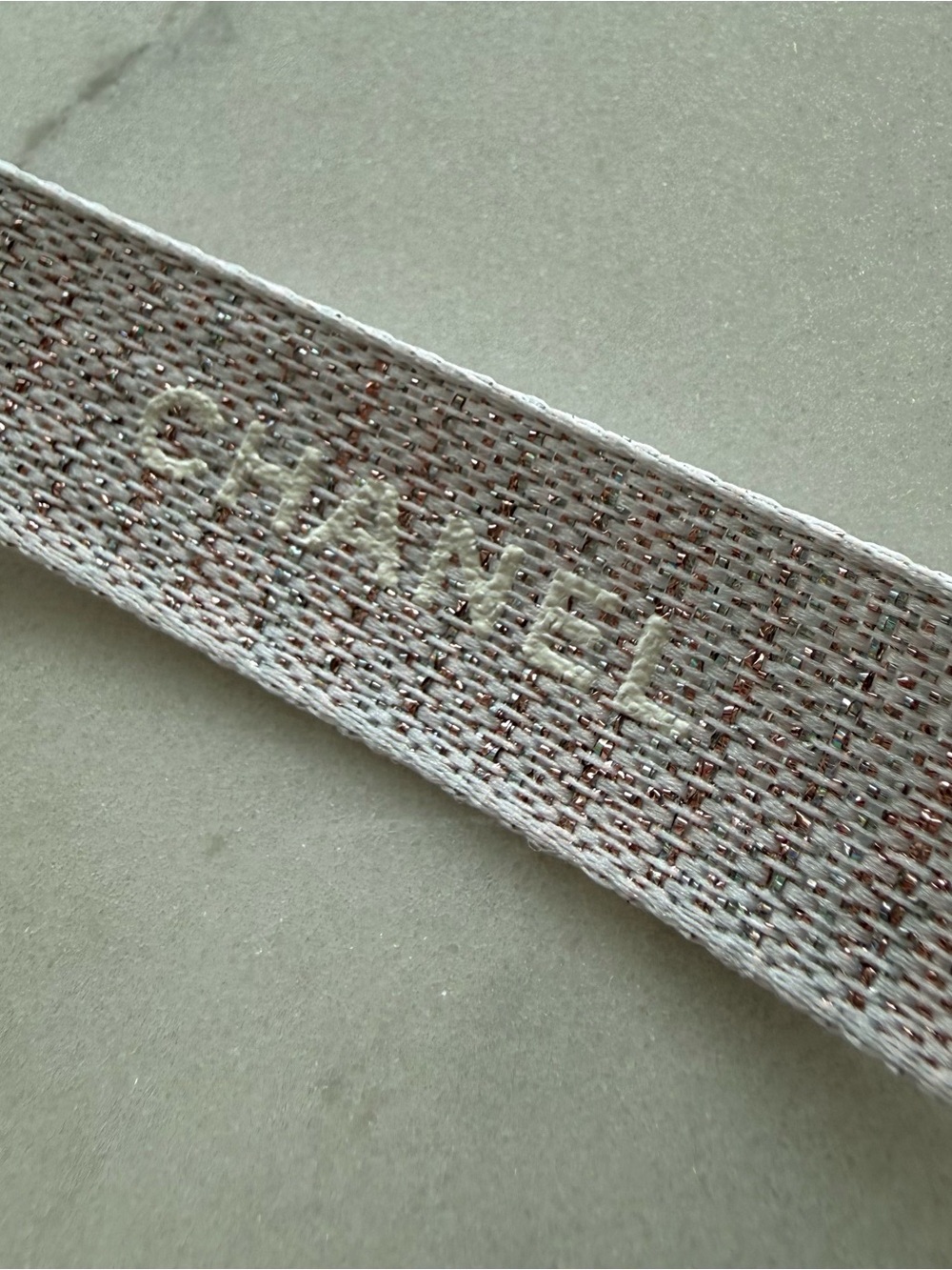 Strap with Metallic Thread - White/Rose Gold